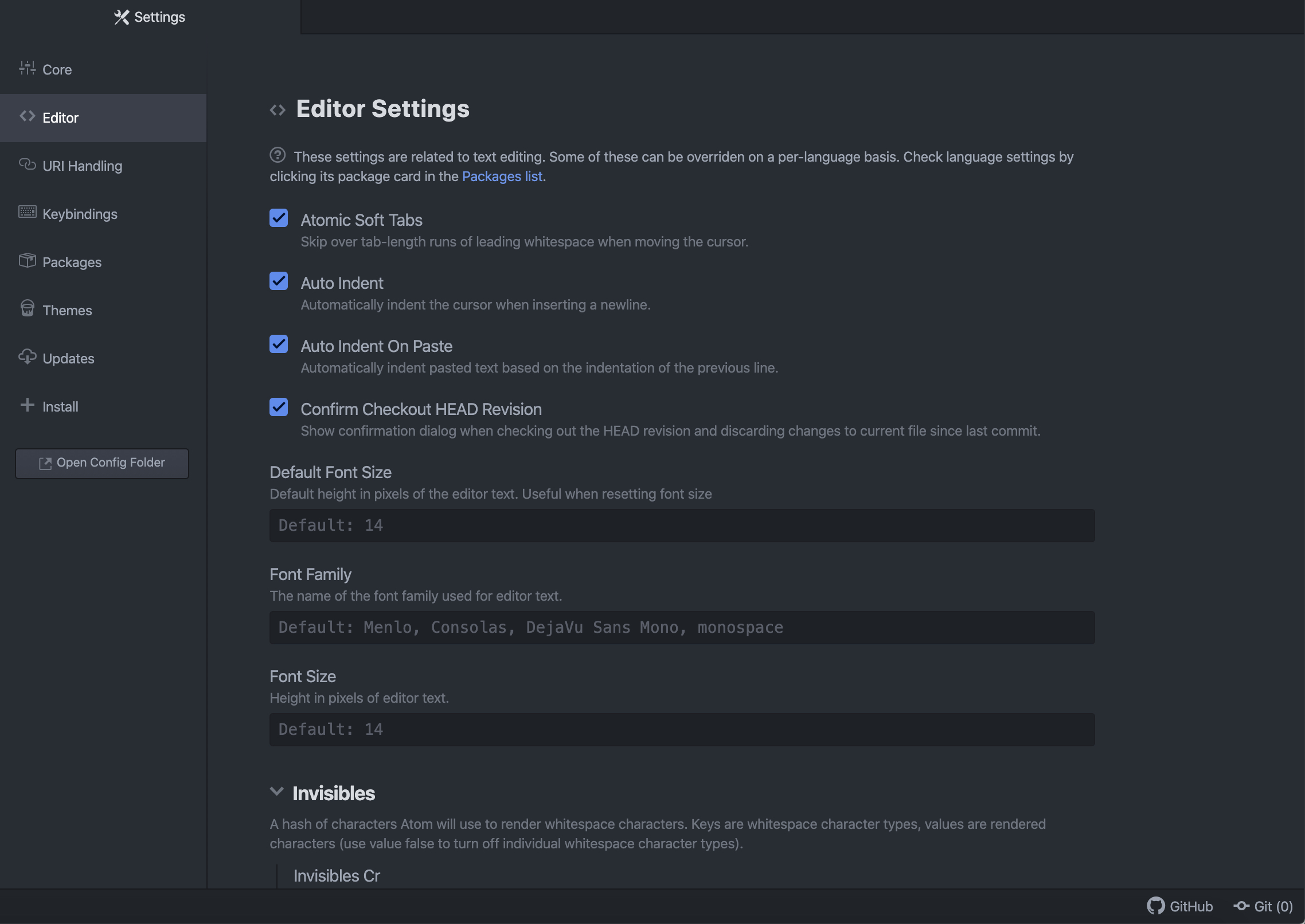 Screenshot of Atom Editor page