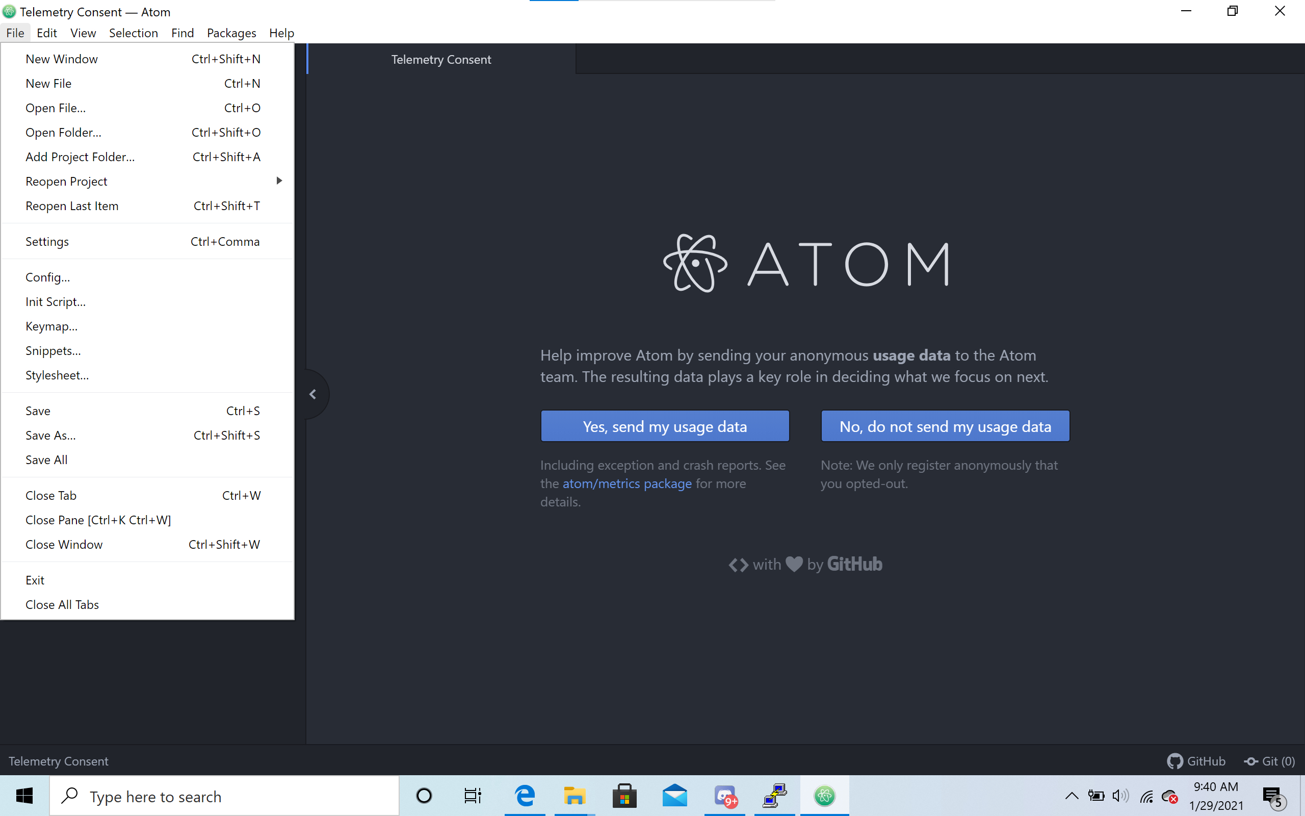 Screenshot of Atom toolbar