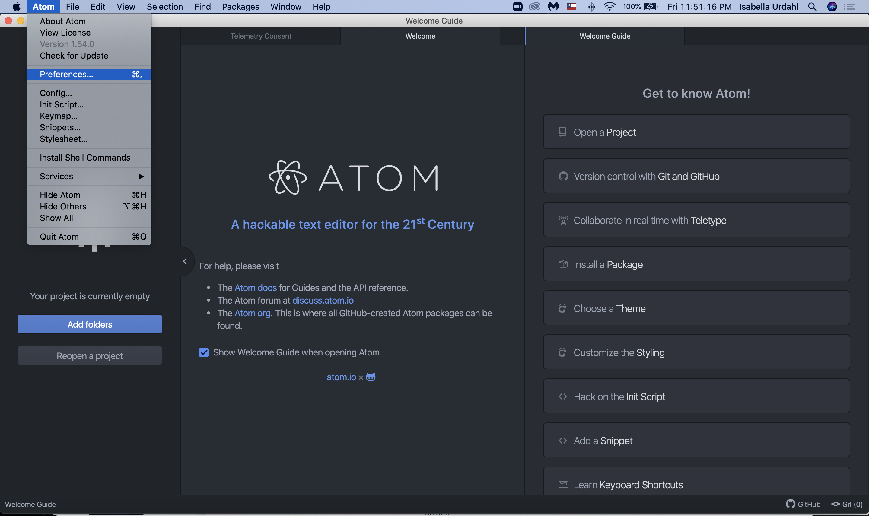 Screenshot of Atom Mac toolbar