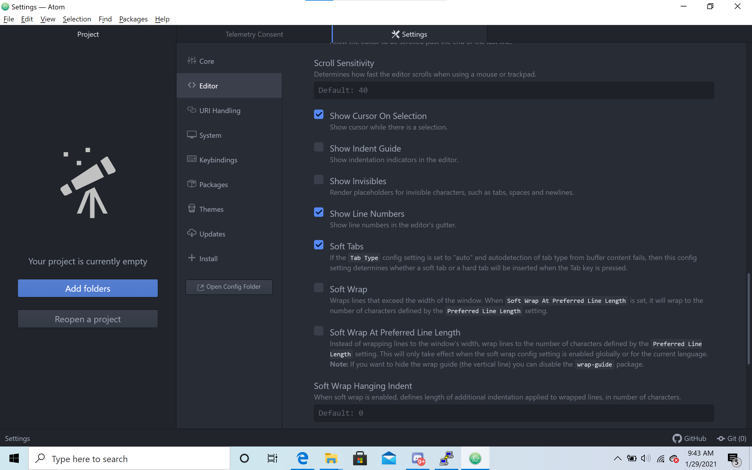 Screenshot of Atom Soft Tabs Setting 
