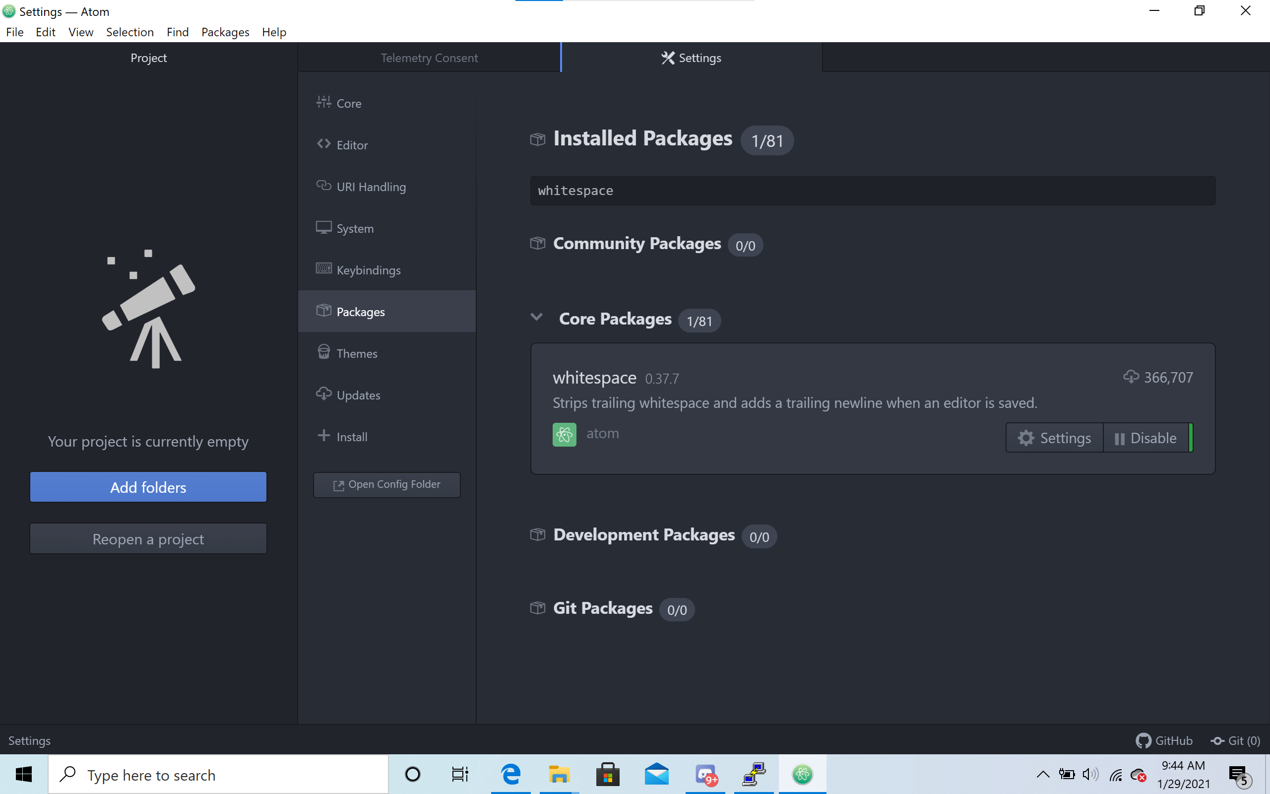 Screenshot of Atom WhiteSpace Package